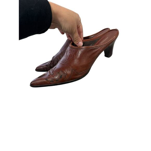 Antonio Melani Brown Tooled Carved Western Pointed Toe Mule Kitten Heel Women 9M - Picture 13 of 14